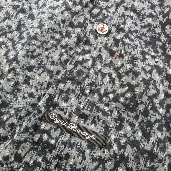 English Laundry Men’s Long Sleeve Shirt XL Geometric Microprint Navy Gray Button - Picture 2 of 8